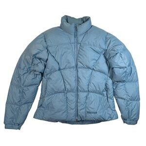 Marmot 650 Fill Down Puffer Jacket Womens Large Light Blue Quilted Zip Coat